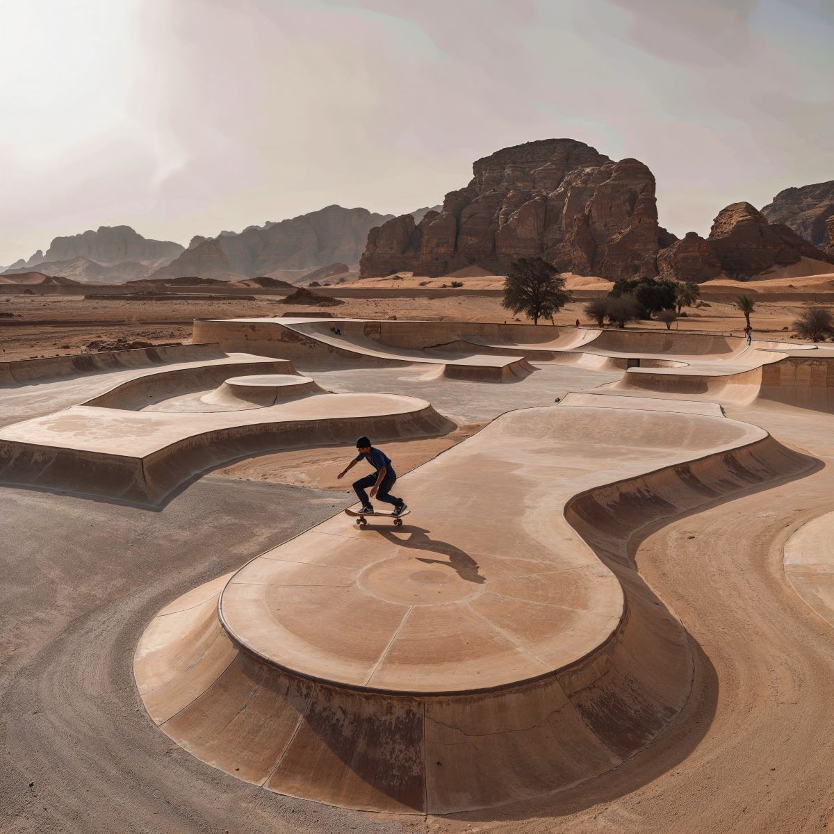 Hyperrealistic AI Generated Image Featuring A Skatepark Carved Into The Desert