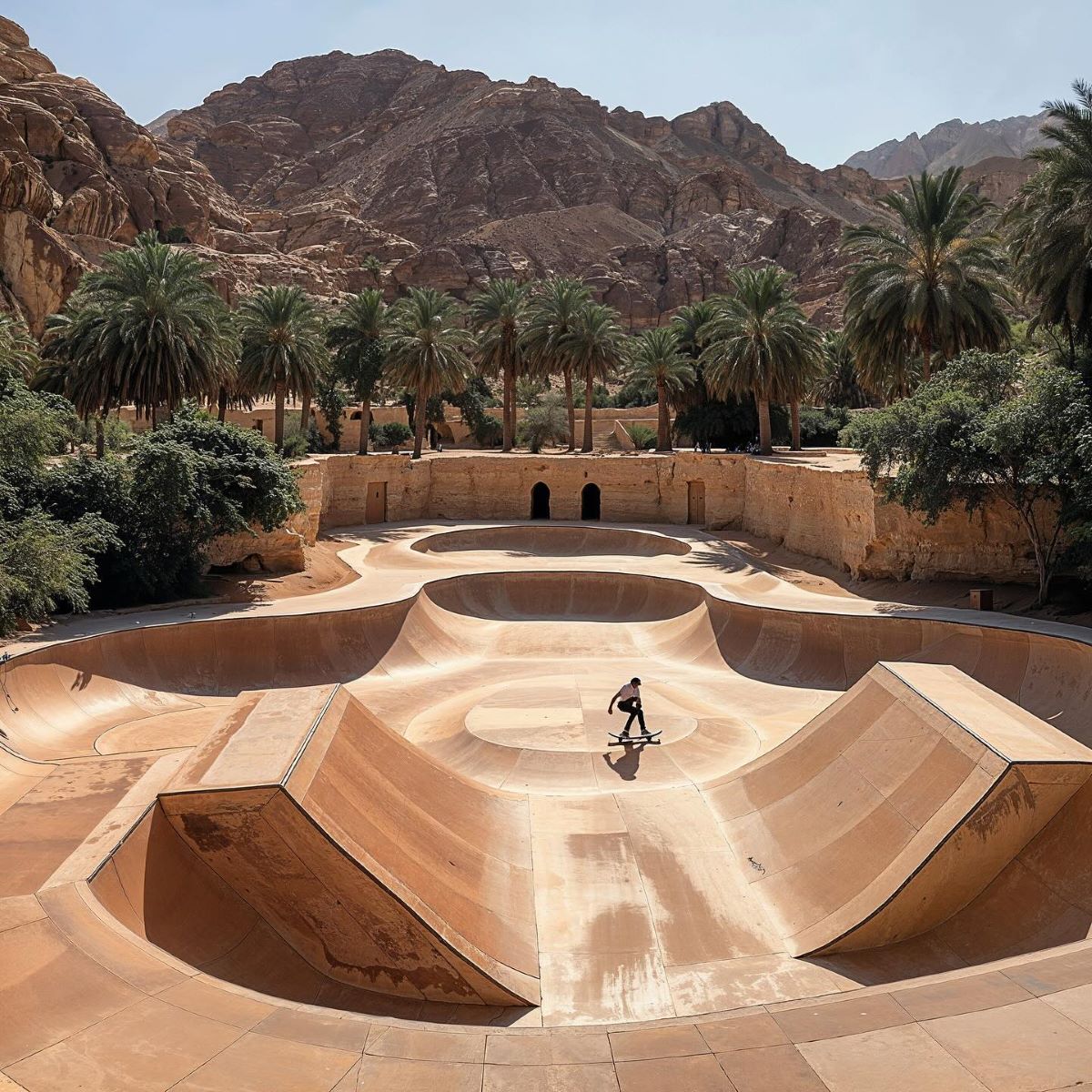 Hyperrealistic AI Generated Image Featuring A Skatepark Carved Into The Desert