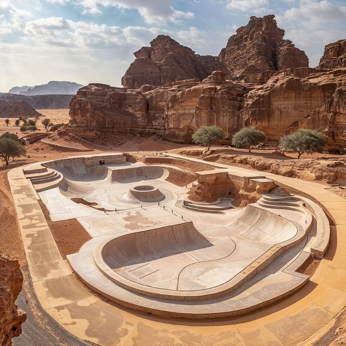 Hyperrealistic AI Generated Image Featuring A Skatepark Carved Into The Desert