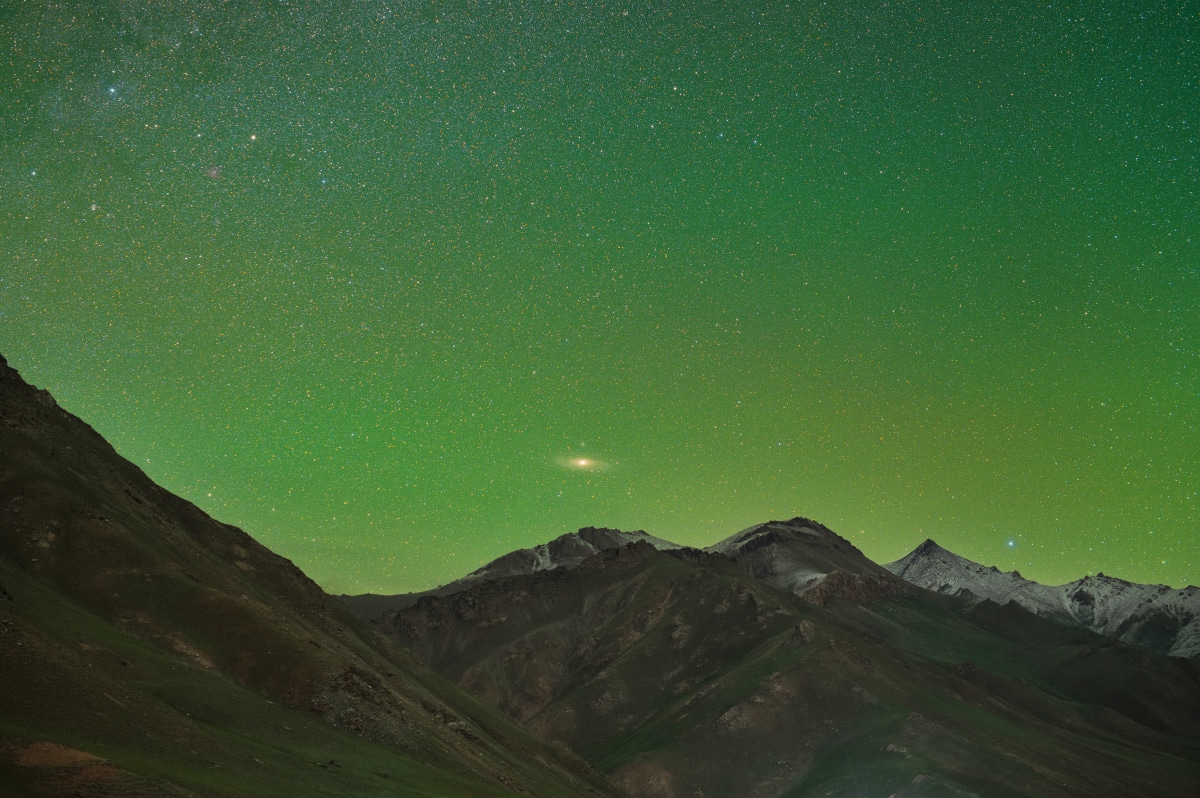 Andromeda and Green Skyglow from Tash Rabat