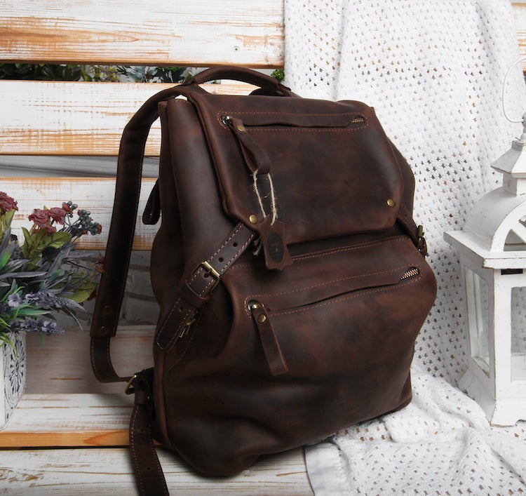 Dark Brown Leather Backpack