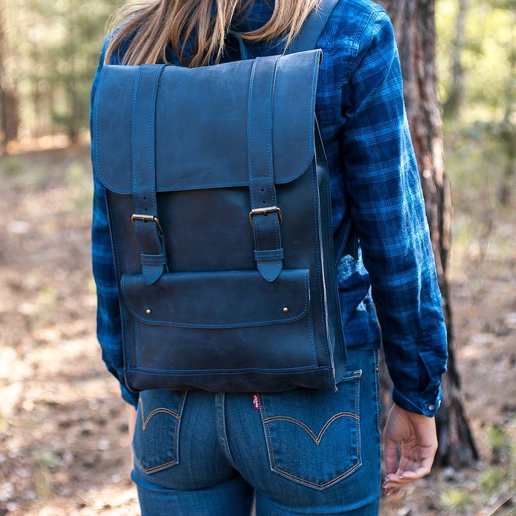 Dark Blue Leather Backpack